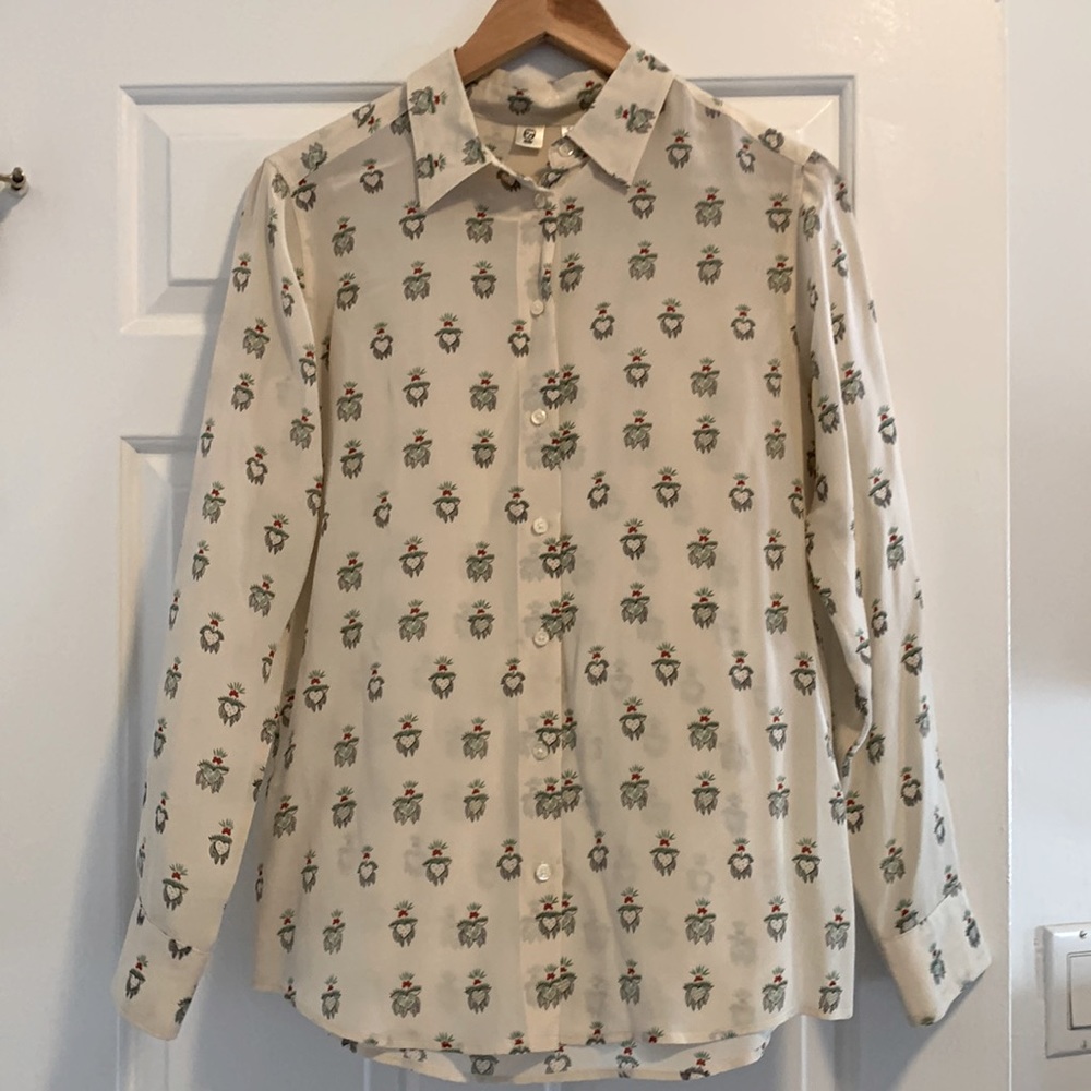 Celia birtwell for Uniqlo cream silk blouse